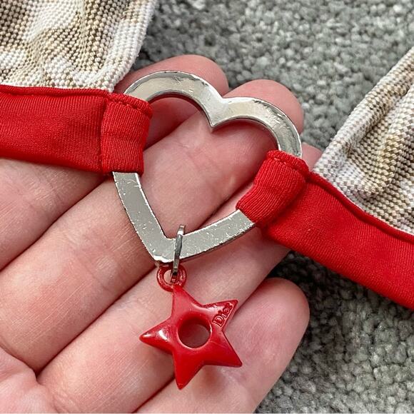 S AUTH VTG Christian Dior Tan Red Charm Trotter Logo Print Bikini Swimsuit - Picture 12 of 16